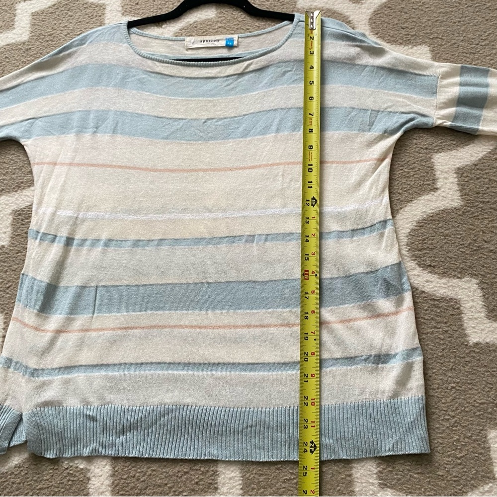Sparrow Anthropologie Linen Boat Neck Sweater Cream Blue Stripes Size XS - Picture 9 of 9